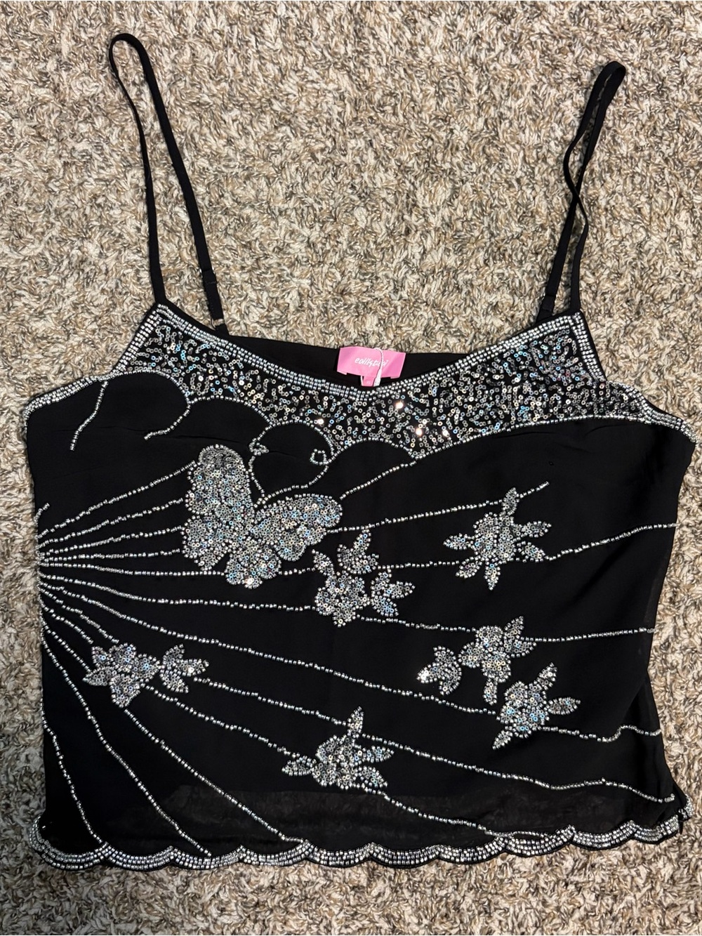 Edikted Black Rhinestone Butterfly Cami